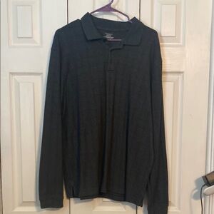 Dark gray Long-Sleeve Polo Shirt with Textured Fabric